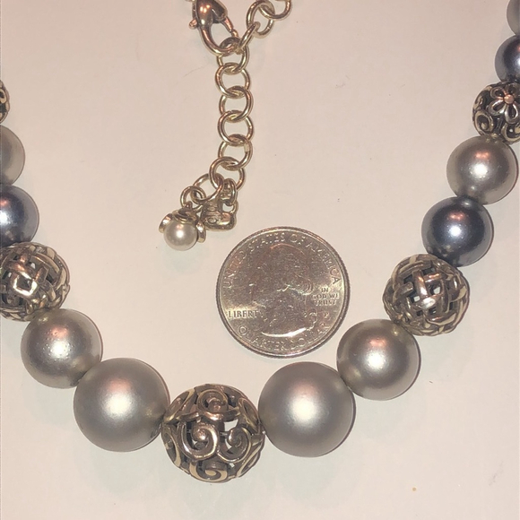 Brighton Corteo Silver Tone Gray Faux Pearl Boho Beaded Classic Necklace - Picture 3 of 5